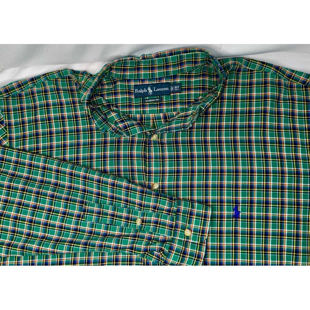Ralph Lauren Mens XLT Green & Multicolor Long Sleeve Button‎ Down Classic Fit